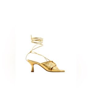 Zara - NWT Gold leather heels with wrap ankle accent Women’s size 38 or 7.5